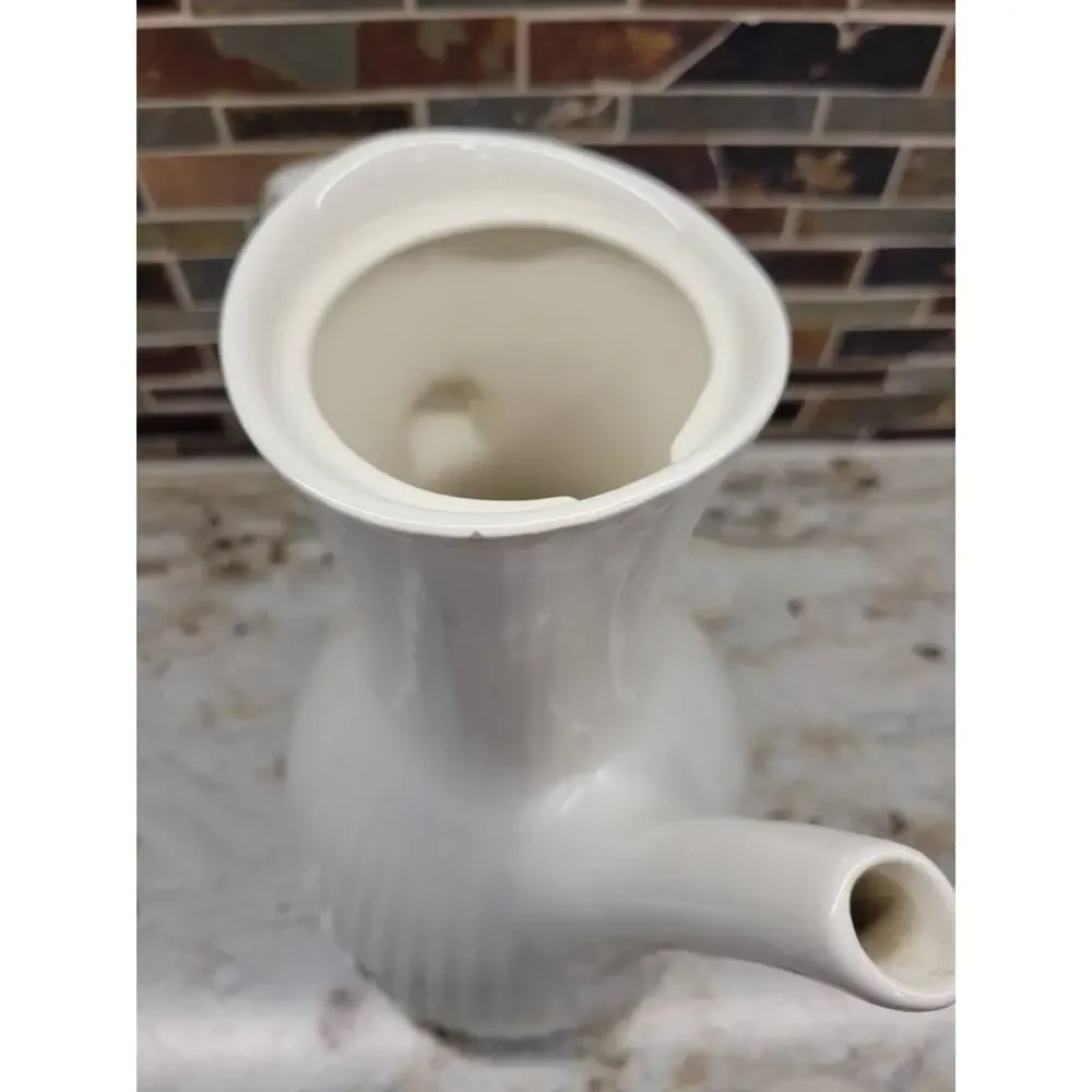 Vintage Ernest Sohn White Ribbed Coffee Pot Doric MCM Carafe Hall China 1950s
